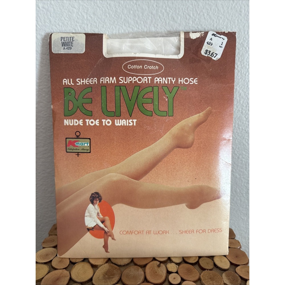 Vintage Pantyhose Kmart White Size Petite  Sheer Firm Support Cotton‎ Crotch